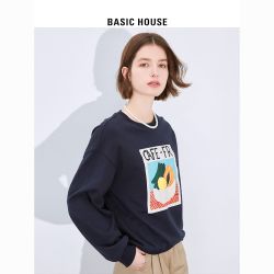 BASIC HOUSE 百家好 女款印花圆领卫衣