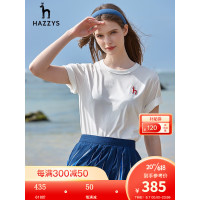 HAZZYS 哈吉斯 女装 2023夏季新款刺绣简约百搭亲柔短袖T恤女ASTSE03BF21 白色WT 160/84A 38