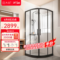 大白整体淋浴房干湿分离卫生间隔断弧扇型淋浴房双移门安雅系列 不锈钢-雅黑