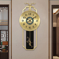 汉时（Hense） 新中式黄铜挂钟创意客厅时钟家用挂表轻奢大气石英钟表HP2077 喜鹊