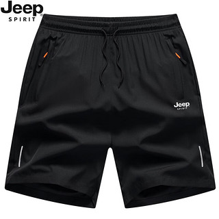 Jeep 吉普 短裤男跑步健身冰丝运动五分裤男装 108黑色 XL（120斤-140斤）