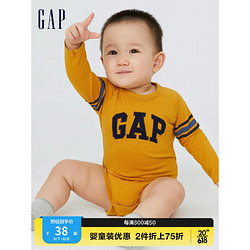 Gap 盖璞 新生婴儿春季纯棉LOGO包屁连体衣454942儿童装爬服 金黄色 90cm(18-24月)