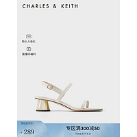 CHARLES & KEITH CHARLES&KEITH23;早春新品CK1-61720096女士一字带露趾粗跟凉鞋 粉白色Chalk 36