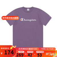 夏季经典款印花草写LOGO圆领休闲运动T恤无性别Champion短袖男女情侣 浅紫色 S
