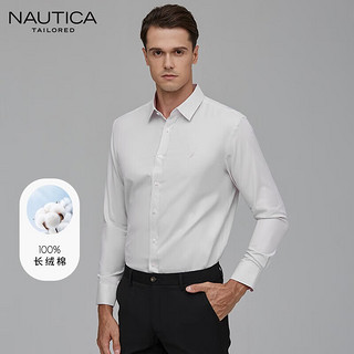 NAUTICA TAILORED纯棉衬衫男四季方领日常通勤西服衬衣男士商务居家长袖 灰色 #41