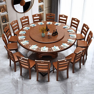 佐盛实木圆形餐桌现代中式家用酒店饭店餐桌餐馆餐桌含转盘椅子1.5米