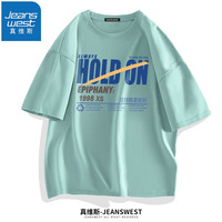 真维斯(JEANSWEST)短袖t恤夏季汗衫纯棉体恤衫男女同款青少年学生大码上衣情侣T恤衫 豆绿(坚持胜利) L(推荐体重110斤-130斤左右)