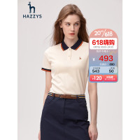 HAZZYS 哈吉斯 女装 2023年春季新款撞色显瘦舒适透气女短袖polo女ASTSE03BF03 乳白色IV 170/92A 42