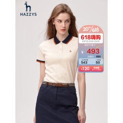 HAZZYS 哈吉斯 女装 2023年春季新款撞色显瘦舒适透气女短袖polo女ASTSE03BF03 乳白色IV 170/92A 42