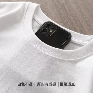 美式260g重磅纯棉短袖t恤男圆领宽松男士纯白色打底衫2022新款春 白色+咖啡 XL (适合171-200斤）