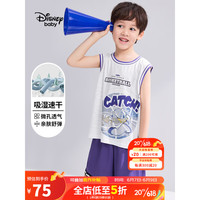 迪士尼(Disney)童装儿童男童网眼速干背心套装运动中裤两件套23夏DB321XE02白100