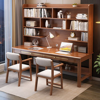 聚林鸟实木书桌书架一体学生学习桌初中生写字桌双人家用卧室连体电脑桌 单桌带书架 180*60*195CM