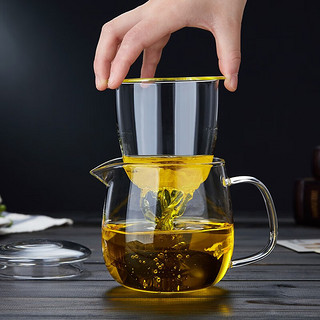 绿昌明 茶壶玻璃泡茶壶加厚耐热茶具套装茶水分离花茶壶办公家用小号 壶+4品杯（110ML）