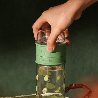 BEDDYBEAR 杯具熊 双层玻璃杯 女时尚便携茶水分离杯子高硼硅隔热玻璃茶杯320ml 3D版-牛油果