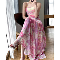OTHER MIX 时尚系带性感气质连衣裙2023夏季新款舒适休闲花色褶皱女裙