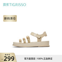 蹀愫免系带魔术贴卡扣防滑厚底松糕女凉鞋TA21462-50