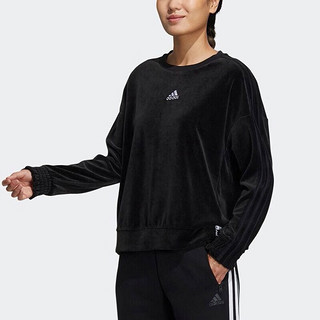 阿迪达斯Adidas女装卫衣VELOUR CREW运动训练休闲套头衫HG1843黑色 XL