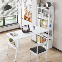中伟(ZHONGWEI)实木书桌写字台学习桌四层书架书柜一体电脑桌办公桌 1.0M象牙白