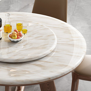 采薇 实木大理石家用餐桌椅组合现代简约大小户型带转盘圆餐桌 1.20米餐桌(无转盘）