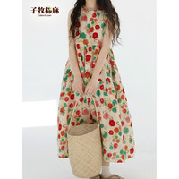 子牧棉麻 2023夏装 女文艺复古无袖背心裙温柔风碎花连衣裙子2699 花色 XXL(建议130-145斤)