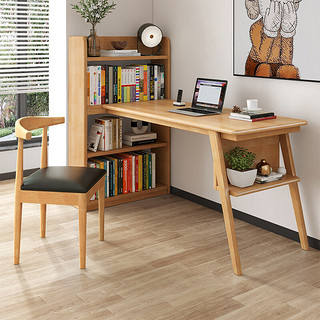 中伟（ZHONGWEI）家用实木书桌写字台学习桌书架书柜一体电脑桌办公桌 1.0M原木色