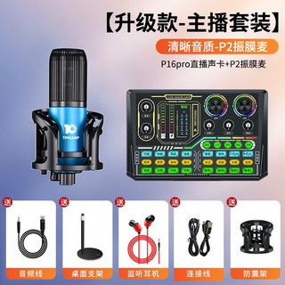 十盏灯 P16pro声卡直播设备全套装电容麦室内套餐带货k歌娱乐聊天专用抖音快手主播调音台 典藏款室内专用蓝色