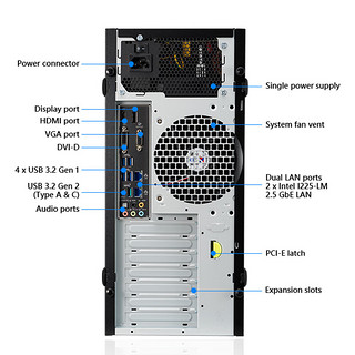 华硕（ASUS）E500 G7 酷睿I9 11900K 3D模型渲染 塔式服务器工作站台式电脑主机 准系统（不含CPU 内存 硬盘） NVIDIA A6000 48G *2