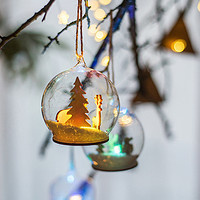 JUHAN 掬涵 玻璃雪球圣诞树挂饰灯球吊饰治愈水晶球摆件节日气氛派对彩灯
