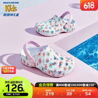 Skechers斯凯奇洞洞鞋女童沙滩鞋2023新款满印时尚儿童一脚蹬拖鞋308355L 白色/粉色/WPK 33.5码
