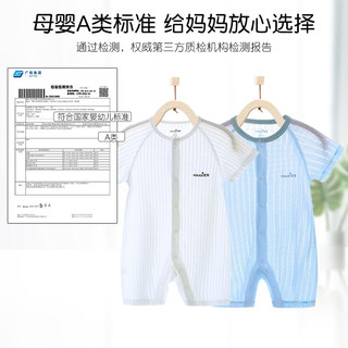 优奇婴儿衣服夏天2023新款a类薄款幼儿连体哈衣超萌睡衣6个月宝宝夏装 2件：清爽白+冰川蓝 90cm