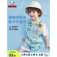 SNOOPY史努比童装儿童套装男童T恤短袖短裤夏季薄款中小童半袖上衣裤子 S动漫运动套蓝色 120CM