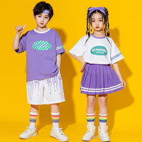 芯时代六一儿童演出服男童嘻哈街舞表演服装女童hiphop爵士舞套装潮服夏 紫色上衣 男生套装 110