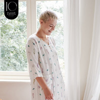 nest designs家居裙女士夏季睡裙纱布睡衣睡袍春夏七分袖连身裙 龟兔赛跑-开襟款 S码(建议身高160-165cm)