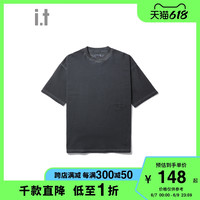it izzue男装圆领半袖卫衣春季休闲做旧细节字母刺绣3108
