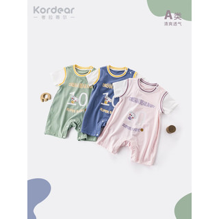 Kordear考拉蒂尔宝宝连体衣夏季薄款婴儿外出服新生儿肩开哈衣爬爬服 星空蓝 73cm