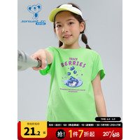 JEANSWEST 真维斯 童装女童圆领短袖T恤纯棉可爱印花体恤衫2023夏季新款KD A款-KD-32-673A03-草绿8700 110