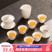 瓷牌茗茶具（cipaiming teaset）羊脂玉茶具套装德化白瓷茶壶泡茶器办公室会客盖碗功夫茶杯整套 描金《美人肩盖碗》羊脂玉10件套