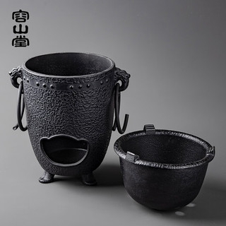 容山堂茶室台式自在钩围炉煮茶零配件铁壶吊壶挂钩炭火炭炉套装 双耳铸铁炭炉-贺兰