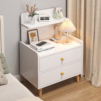 木匠印记床头柜简约现代床边柜抽屉式收纳带隔板置物台边几卧室床头柜 暖白色双抽40cm