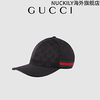 古驰（GUCCI）饰条纹织带女士男士帆布棒球帽 黑色 S