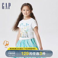 Gap女童纯棉薄款印花短袖T恤877487夏季款儿童装洋气运动上衣