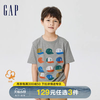 Gap男童夏季2023新款纯棉趣味印花短袖T恤877299儿童装运动上衣潮