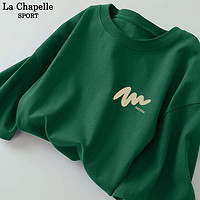 La Chapelle拉夏贝尔墨绿色t恤女夏季2023新款纯棉宽松体恤小众情侣短袖上衣M