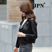 JPN 香港潮牌短款皮衣外套女2023春秋新款小个子长袖机车服皮夹克上衣 黑色 M