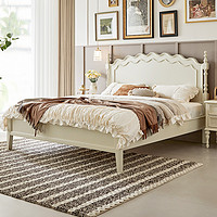 巢趣法式复古白色实木床主卧双人床简约罗马柱婚床奶油风卧室家具