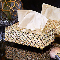 翻旧事新中式高档水晶纸巾盒创意轻奢餐桌美式客厅家用艺术收纳抽纸盒 金色圆圈水晶纸巾盒