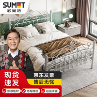 苏美特铁艺床北欧公主床现代简约公寓铁床宿舍酒店单双人排骨款白色