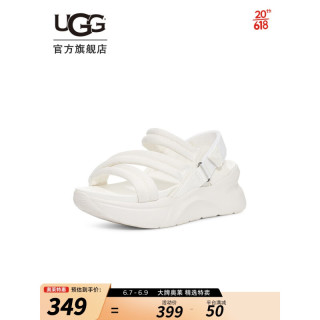 UGG 2022夏季新款女士凉鞋厚底魔术贴LOGO款休闲时尚凉鞋 1125101 WHT  白色 38