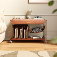 实木移动边几茶桌复古简约风格小户型家用迷你卧室床头柜防尘边柜