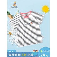 Classic Teddy精典泰迪儿童T恤短袖女童夏装半袖上衣中小童装夏季薄款衣服上新 领口蝴蝶结黑白条 120